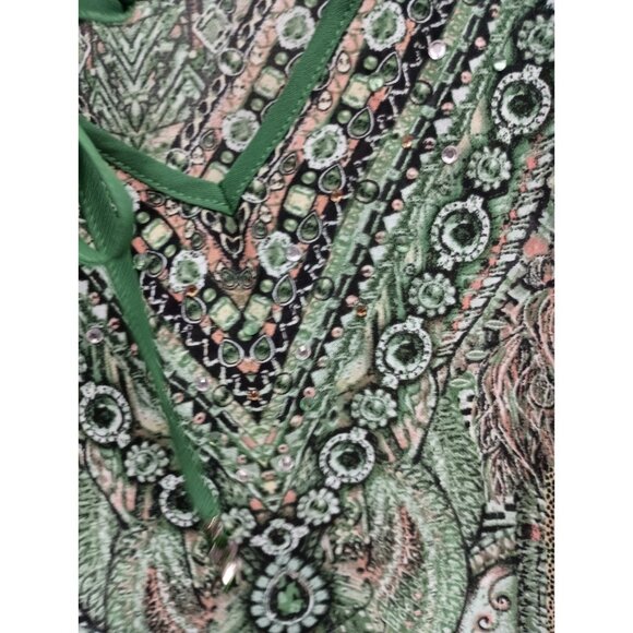 Belle By Kim Gravel Top Womens Size 1X Green BOHO Artsy Embellished Flare Sleeve - Picture 3 of 8